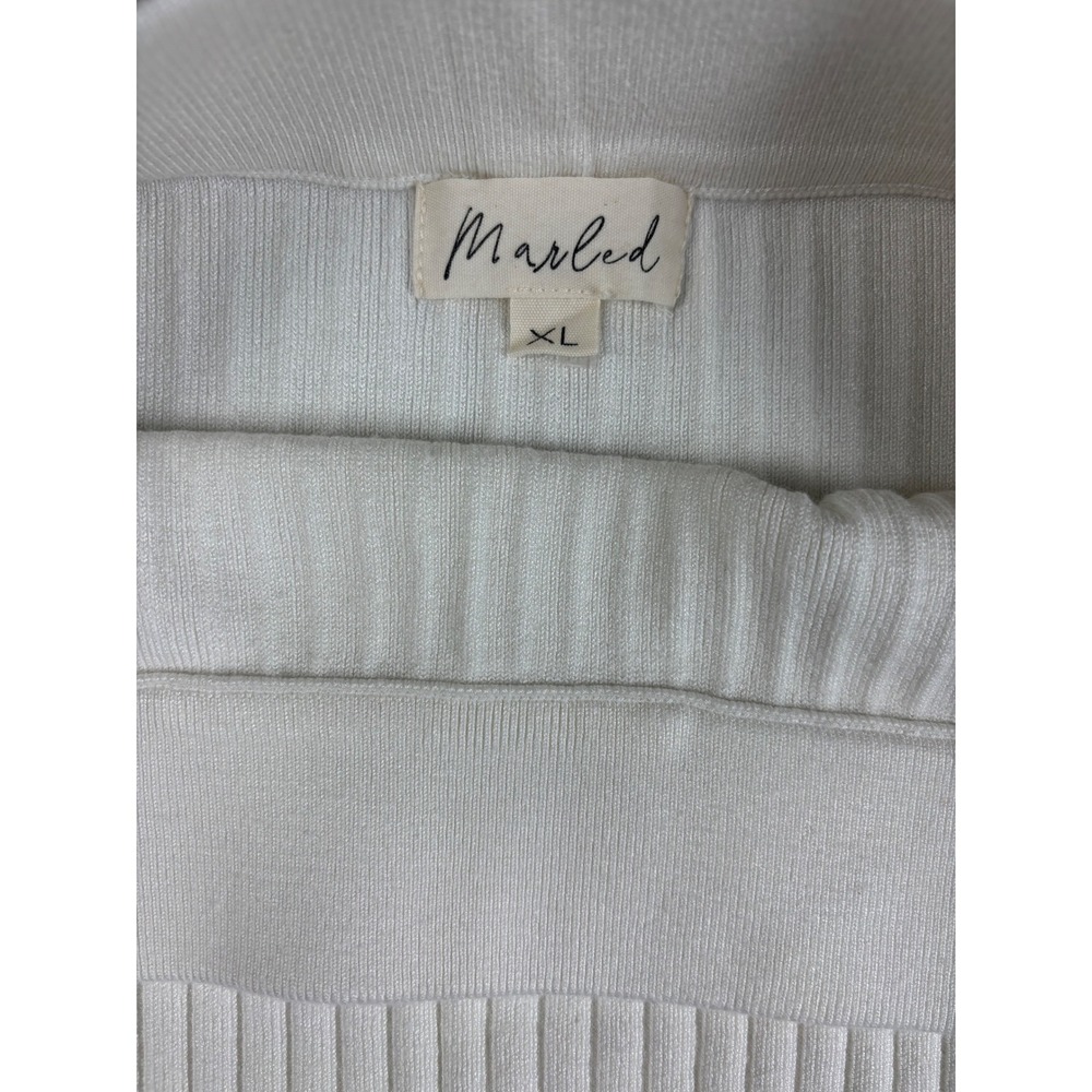 Marled 2 Piece Skirt Set XL White Ribbed Knit Polo Top Midi Skirt Cream Co-ord - Picture 4 of 14